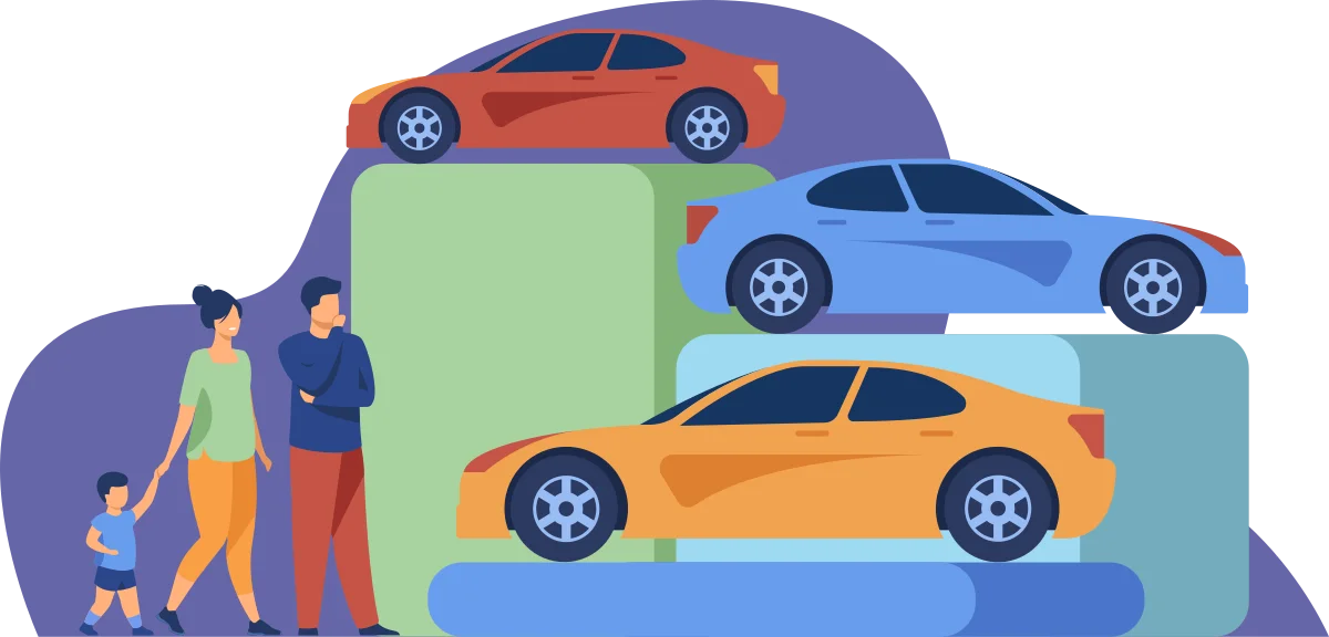 A crowd of car shoppers