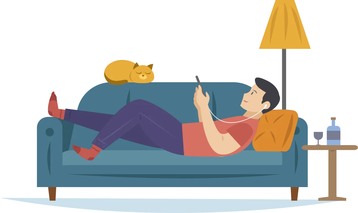 Person relaxing on a couch selling their car from their phone
